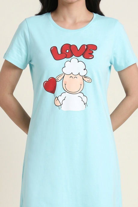 Zivame Farm Lore Knit Cotton Knee Length Nightdress - Tanger Turquoise — image 5